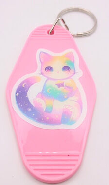 Motel Keychain Custom Retro Styled Pink Cosmo Galaxy Cat Keyring Keychain